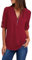 Yuson Girl Femmes Blouse, Femmes Chemisier en Mousseline de Soie Lâche Blouse Zipper V Profond V Chemises Sexy Mode Casual Tops pour Dames(A-Vin Rouge, M)