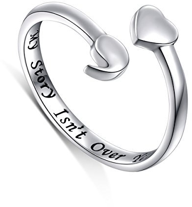 S925 Sterling Silber Semikolon offener Ring Inspirational Awareness verstellbarer Ring mit meiner Geschichte ist noch nicht vorbei, 51.9