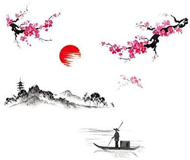 COVPAW® Wandtattoo Wandaufkleber XXL Chinesische Malerei Gemälde Wandsticker Wandbild Bilder Wohnzimmer Schlafzimmer Deco