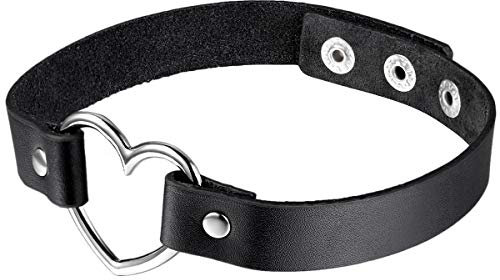 Cupimatch Herz Choker Halsband Damen: Gothic Punk PU Leder Halsreif mit Elegant Herz-Ring Verstellbar Kragen Halskette Hip-Hop Halloween Schmuck Geschenk für Frauen Mädchen, Schwarz