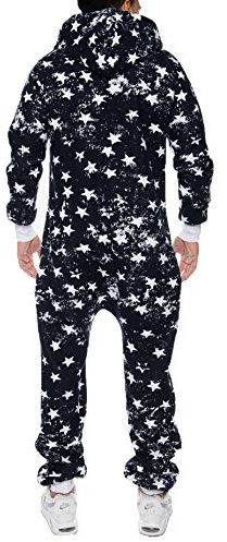 Crazy Age Herren Sternen Jumpsuit Overall Strampelanzug Sweat Latzhose Körperanzug Kapuzenpullis