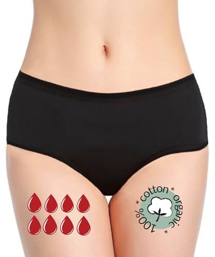 NoBlood Perioden Unterwäsche = 2-3 Tampons - Waschbar - Baumwolle - Ökologisch - Menstruation - Unterwäsche für die Periode - Periodenslips - Absorbierend - Mädchen Damen - XXS / 4XL (Ultra, XXL)
