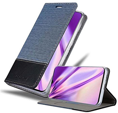 Cadorabo Hülle kompatibel mit Samsung Galaxy A90 5G aus Premium Jeans und Kunst Leder Flip Klappbare Stoßfeste Magnetische [Standfunktion] [Kartenfächern] Cover Hülle für Galaxy A90 5G Tasche in Blau