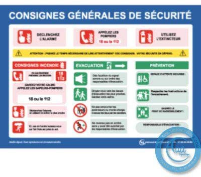 AUA SIGNALETIQUE - Consignes Générales de Sécurité - H - PVC 1.5 mm, A5 : 150x210 mm