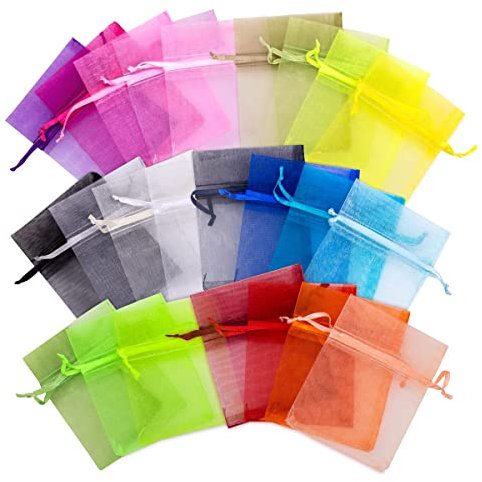 Saketos Organzasäckchen 25 Stück Geschenkbeutel Organzasäckchen bunt Schmuckbeutel Verschiedene Größen mit Kordel Hochzeit Geschenk Stoffsäckchen Gastgeschenke I 11 x 20 cm - Farbenmix