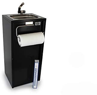 Mobiles Handwaschbecken 19Liter Tank + Heizstab 75W + Papierrollenhalter Waschbecken Marktstand Verkaufsstand Food Truck Marktstand Kirmes schwarz (ad-ideen)