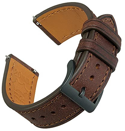 EACHE Uhrenarmband 20mm, Uhrenarmband Leder mit Schnellverschluss, Italien Pueblo Spezielles Mattiertes Leder Uhrband, Top Grain Uhrenarmbänder für Herren/Damen (Kaffee-Schwarze Schnalle)