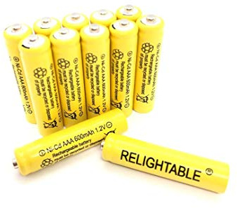 Relightable NiCd Lot de 12 piles rechargeables AA/AAA 600 mAh 1,2 V pour lampes solaires, lampes de jardin et télécommandes