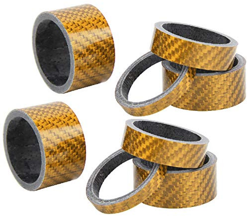 Keenso Carbon Fiber Fahrradgabel Vorbau, 2 Satz 5/10/15/20mm Fahrrad Headset Vorderrad Gabel Spacer Vorbau Fahrradscheibe(Gold)