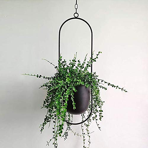 Yoommd Hängender Blumentopf Metall Blumenampel Decke Hängender Pflanzenaufhänger für Außen Innen Terrasse Veranda Balkon Haus (Ovale-Schwarz)