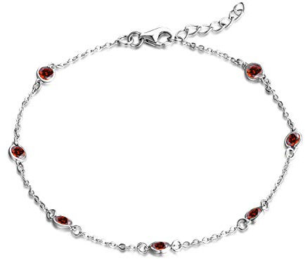 JO WISDOM Damen Armband Bead Silber 925 mit AAA Zirkonia Januar Geburtsstein Granatfarbe Fußkettchen