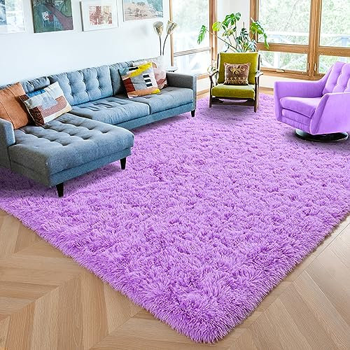 ISEAU Flauschiger Teppich, weicher zotteliger Teppich, für den Innenbereich, für Kinderzimmer, flauschiger Teppich, bequem, niedlicher Kinderzimmer-Teppich, Bettvorleger für Jungen, 1.8 x 2.7 m, lila