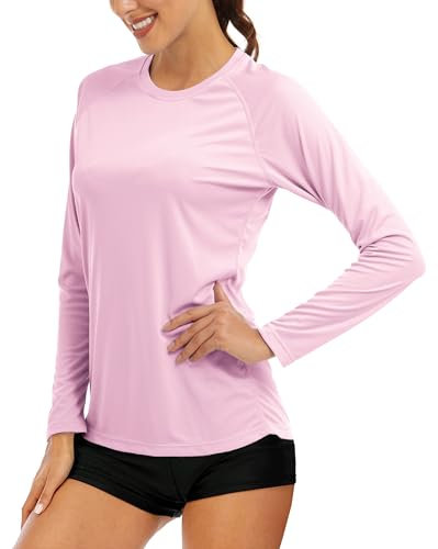 MAGCOMSEN Camisetas de verano para mujer, de secado rápido, protección solar, de manga larga, multicolor, ligera, funcional, para correr, senderismo, pesca, camisetas, Rosa., M