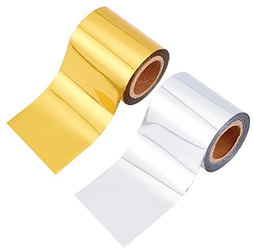 SUPERFINDINGS 2 Rollen Insgesamt 40m Goldene Und Silberne Heißfolie Stempelpapier Hot Foil Sheets Hot Foil Transfer Sheets for Card Leather DIY Decoration Breit: 5cm
