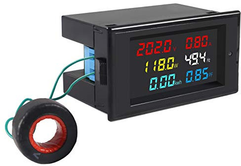 AC Display Meter 80-300V 100A Voltage Current Power Factor Frequency Electric Energy Monitor Ammeter Voltmeter Multimeter Tester 110V 220V Digital Color LCD Volt Amp Watt Detector Reader Panel