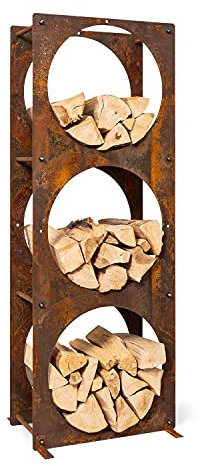 blumfeldt Firebowl Kindlewood, praktischer Holzspeicher, Holzlager, Stahl-Lagerkasten, rustikal, 55 x 160 x 30 cm, Rostoptik