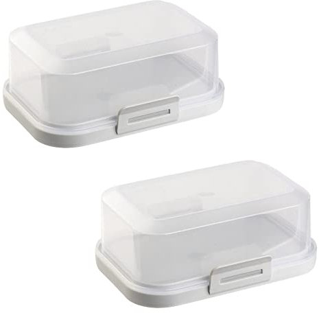 ENGELLAND - 2 x Stapelbare Butterdose mit Deckel und Klick-Verschluss, Grau/Transparent, Plastik-box, Butter-Glocke, BPA-frei, Mehrzweck, robust