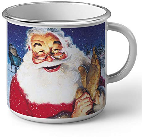 Fabulous Mug en Métal Emaillé Pere Noel Neige Traineau Peinture Vintage Retro
