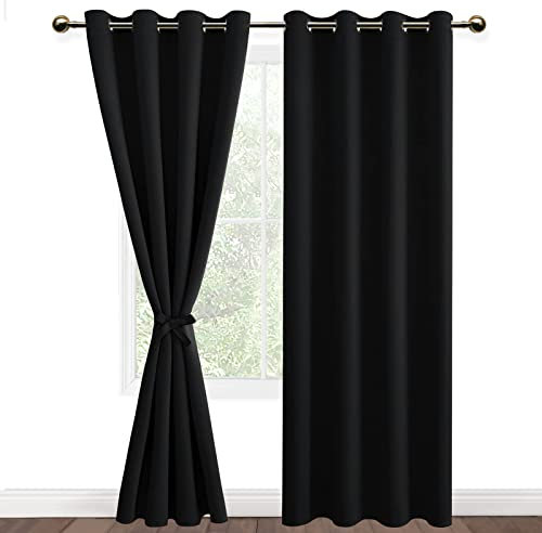 DWCN Rideau Occultants Thermique Isolant Anti Froid à Oeillets, Rideaux Opaques de Couleur Foncée pour Chambre et Salon 2 Pièces, 140x215 CM (Largeur x Hauteur), Noir Halloween