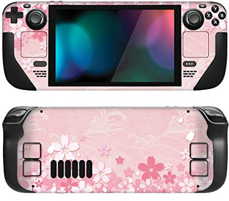 PlayVital Full Set Schutz Skin Decal für Steam Deck LCD, Custom Stickers Vinyl Decal Folie Faceplates Klebefolie für Steam Deck OLED Handheld Gaming PC-Kirschblüten Blütenblätter