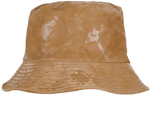 KYEYGWO Damen Reversible Fischerhut aus PU Leder, Doppelseitiger Buckethut Einfarbiger Eimer Hut Warmer Winterhut Freizeit Outdoor-Hut Sonnen Schlapphut, Kamel