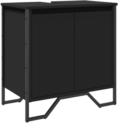 HFXHIJXQ Meuble sous Lavabo de Salle de Bain, Armoire sous Évier avec Grand Espace de Rangement, Placard de Toilette en Bois d'Ingénierie et Métal, 60 x 35 x 60 cm, Noir