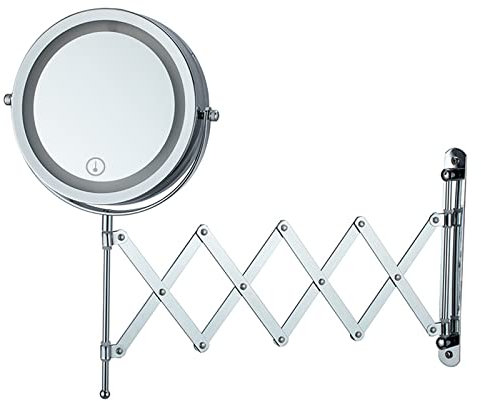 SWHC Kosmetikspiegel mit Beleuchtung Wandmontage, Schminkspiegel Touch-Dimmen Wandspiegel 360° Drehbar Rasierspiegel Ausziehbar Vergrößerungsspiegel HD Doppelseitig, USB Aufladen