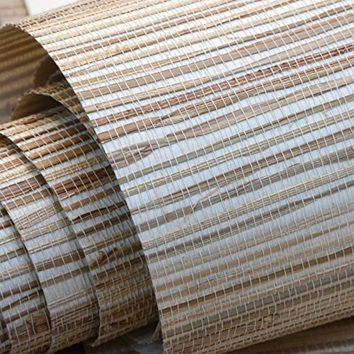FJODAL Natur Stroh Tapete Flechten Sie Beschaffenheits, Echte Naturfasertapete Grastapeten, Strukturtapete Tapete Boho Style Beige, Wandtapete für Flur Schlafzimmer Wohnzimmer Hotel Dekoration