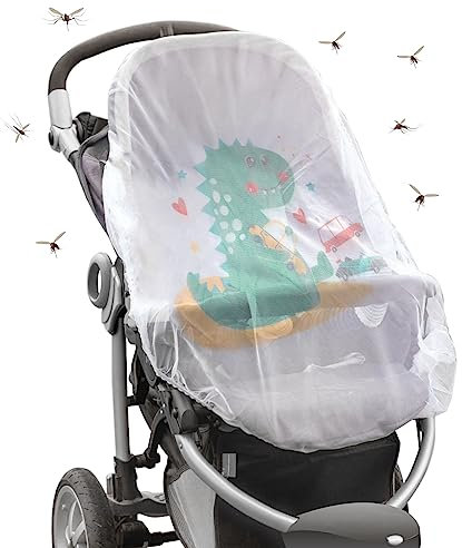 TAOPE Insektenschutz für Kinderwagen mit niedlichem Dinosaurier, Universal Moskitonetz für Kinderwagen Tragetasche Bett Bassinet Korb Reisebett - idealer Schutz vor Fliegen Wespen Stechmücken, Weiß