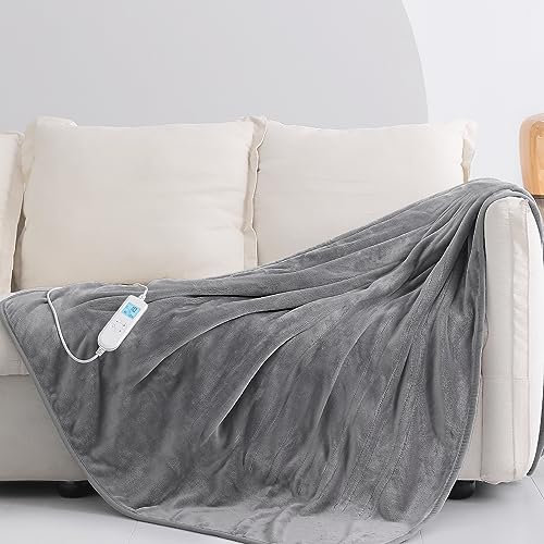CORIWELL Wärmedecke Heizdecke mit Abschaltautomatik - 180 × 130 cm Flanell Elektrische Wärmedecken, 10 Heizstufen,10 Studen Timer - Waschbar Kuscheldecke fürs Bett mit Überhitzungsschutz - Grau