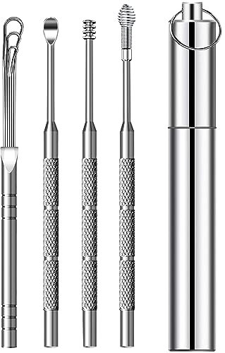 Ohrenschmalz Entfernungs Set,Ohrenschmalz Entferner Edelstahl,Tragbar Ohr Reinigung Set Ohrreiniger,Ohrreinigungswerkzeuge mit Aufbewahrungskiste,für Erwachsenen und Kindern (Silber)