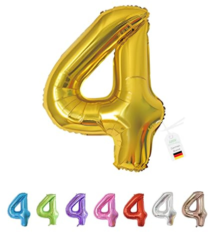 LITTLE BIRTHDAY | Zahlen Luftballon | Folienballon | Helium Gas Balloon Ballon | 101 cm | 0 1 2 3 4 5 6 7 8 9 in vielen Farben | Geburtstag | Kindergeburtstag | Deko | gold 4