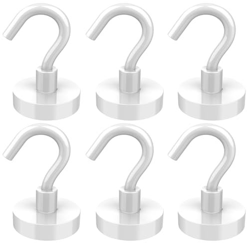 Lictin Magnethaken, 6 Stücke Neodym Magnete Extra Stark, 38kg Starke Magnete Haken Weiß, Werkstatteinrichtung Küchen gadgets Magnet Haken Abnehmbar, Neodym Magnete Camping Gadgets