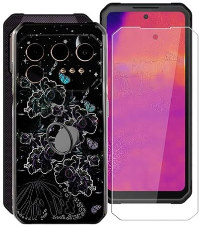 KJYFOANI Handyhülle Schwarz für IIIF150 Raptor (6.80), Weiche Schutzhülle + 1 Stück Gehärtetem Glas Schutzfolie, 360° Drehbar Handy-Ringhalter Cover für IIIF150 Raptor - XT29