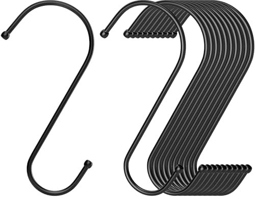 RELBRO S Hooks, 6 Inch Black Large S Hooks Reversible Heavy Duty Metal S Shaped Plant Hooks S Hanging Hooks for Plants Baskets Pots Pans Mugs Pants Bird Feeders Crafts Tools - 12 Pcs