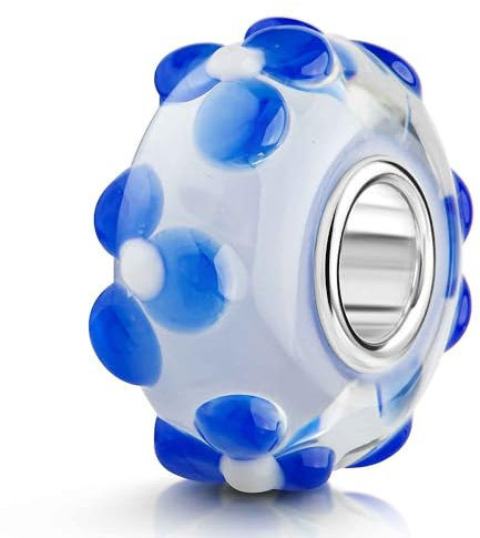 Materia Glas Beads Charms Silber 925 Damen 3D Blumen blau weiß 548
