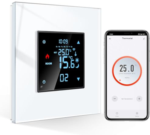 CNBINGO Smart Thermostat Unterputz mit Kristall Glasscheibe WLAN Digital Raumthermostat Kompatibel mit Alexa Echo, Google Assistant, 16Amp, Weiß