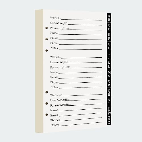 A6 Passwortbuch-Nachfüllpackungen – 576 Entires Passwort-Notizbuch-Nachfüllpapier mit alphabetischen Registern, Großdruck, Internet-Logbuch, Ersatzseiten, 224 Seiten, 17,3 x 10,4 cm