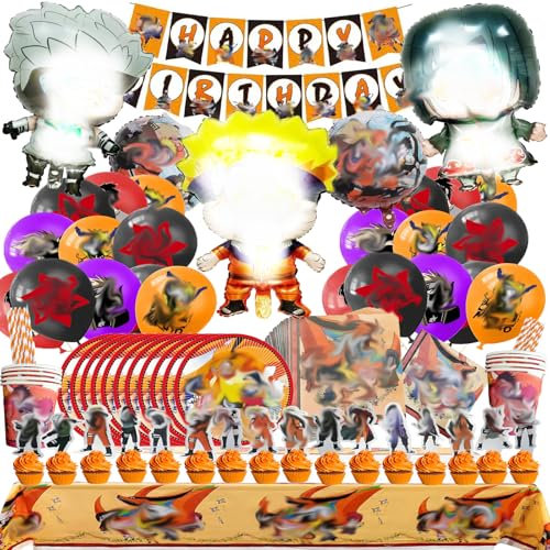Nutrir 100 PCS Anime Geburtstagsdeko, Partygeschirr Set Geburtstag Deko, Luftballons Geburtstag Tortendeko, Themen Party Dekoration Gebutstag Geschirr Kindergeburtstag Geburtstag Luftballons