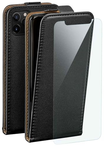 moex Flip Case für Apple iPhone 12 mini Hülle, PU Lederhülle, Klapphülle, Handytasche, Schutzhülle mit Schutzfolie, Handyhülle klappbar, 360 Grad Rundum-Schutz - Schwarz