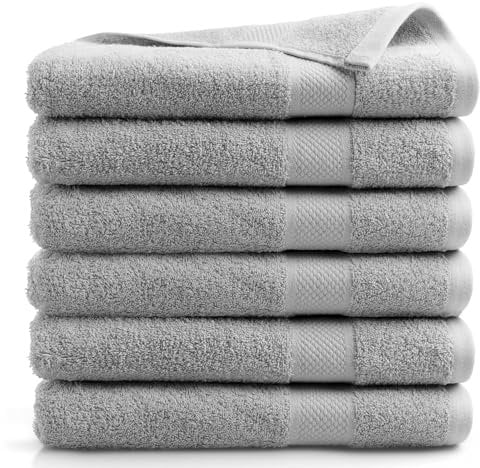 DoubleDry Große Handtücher Set 6-70 X 140cm, Flauschige Badehandtücher, Duschhandtücher aus 100% Baumwolle (Oeko-TEX MIG Certified)- 500 g/m², Große Handtücher für Bad und Dusche - Hellgrau