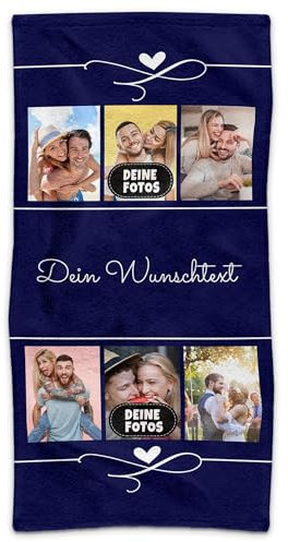PR Print Royal Handtuch personalisiert mit Foto und Wunschtext - Personalisiertes Handtuch Bedrucken - Individuelles Fotogeschenk für Freunde und Familie | 100 x 50 cm, blau