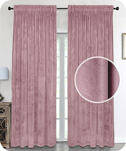 BEAUTEX Samt Vorhang Kräuselband U-Band Gardine Velvet abdunkelnd und Blickdicht, 140x225 cm (Breite 140 cm, Höhe 225 cm, Rosa)