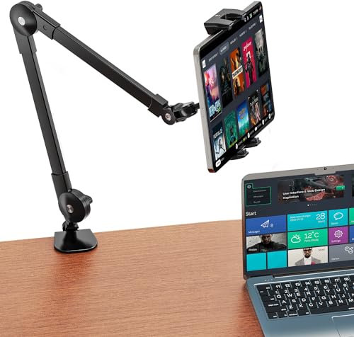 BAISHUN Tablet-Ständer für den Schreibtisch, 360° verstellbare flexible Armhalterung für Desktop-Betthalterung, Klemme, kompatibel mit iPad Pro Air Mini, 11,9 cm - 32,8 cm (4,7 - 12,9 Zoll) Tablets