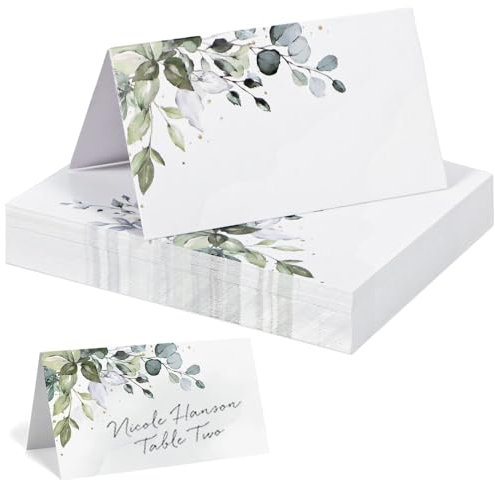 50 Stück Tischkarten Hochzeit, Tischkarten Geburtstag, Namensschilder Hochzeit, Tischdekos Hochzeits, Tischkarten Eukalyptus für Hochzeits Geburtstag Kommunion Taufe