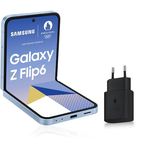 Samsung Galaxy Z Flip6, Smartphone Android 5G avec Galaxy AI, 512 Go, Chargeur secteur rapide 25W inclus, Smartphone déverrouillé, Bleu, Version FR