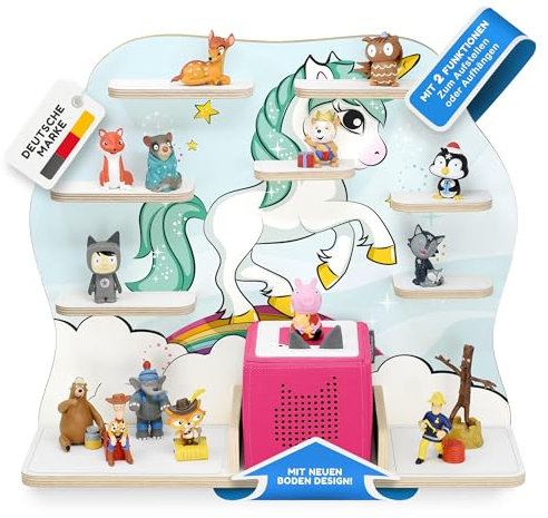 stadtecken Holzregal für Musikbox I Geeignet für die Toniebox und ca. 50 Tonies I Perfekte Tonie Aufbewahrung im Kinderzimmer I Zum Aufstellen oder Aufhängen I Einhorn, groß