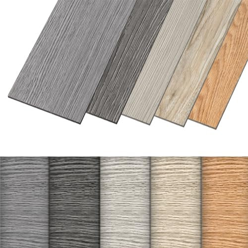 FIVMEN PVC Bodenbelag Selbstklebend 36 Stück Klebefliesen Vinyl Boden Wasserfest Rutschfest Wählbar Laminatboden, für Küche Wohnzimmer Bad (W02, 5㎡)