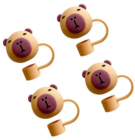 4Pcs Lovely Capybaras Silicone Straw Covers Caps Drinking Straw Tip Lid Reusable Straw Caps Plug Dishwasher Safe