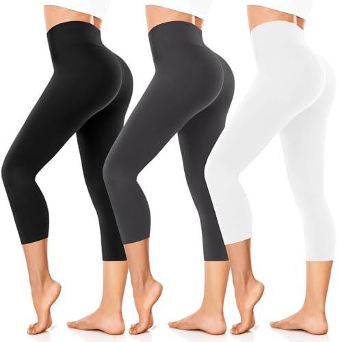 FuelMeFoot 3/4 Leggins Capri Vita Alta Donna, Sportivi Vita Alta Anticellulite Pantaloni, per Sport, Fitness,Pilates,Yoga, Allenamento, Corsae, Palestra.B4-Nero/Grigio/Bianco XXL